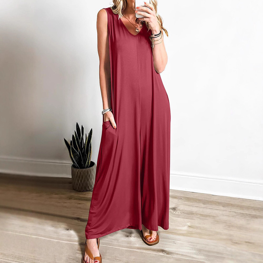 Women's Sleeveless Straight-Leg Jumpsuit with Pockets