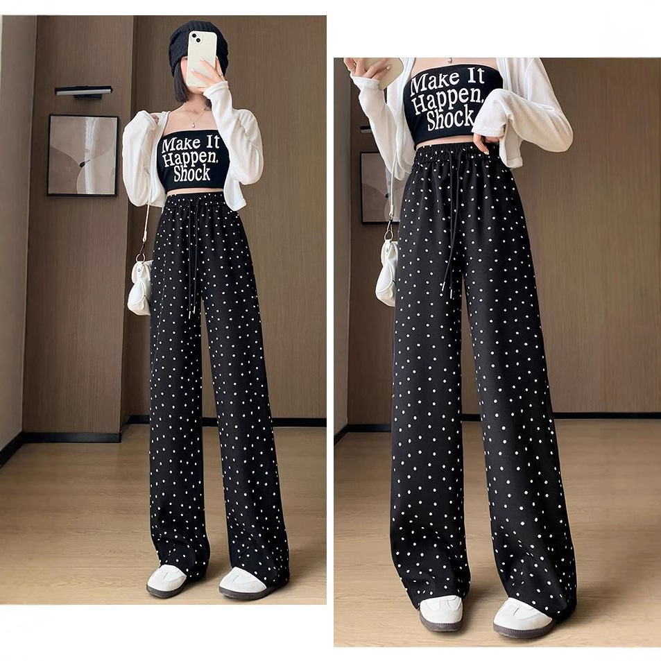 Women's High-Waist Floral Drawstring Pants Straight-Leg