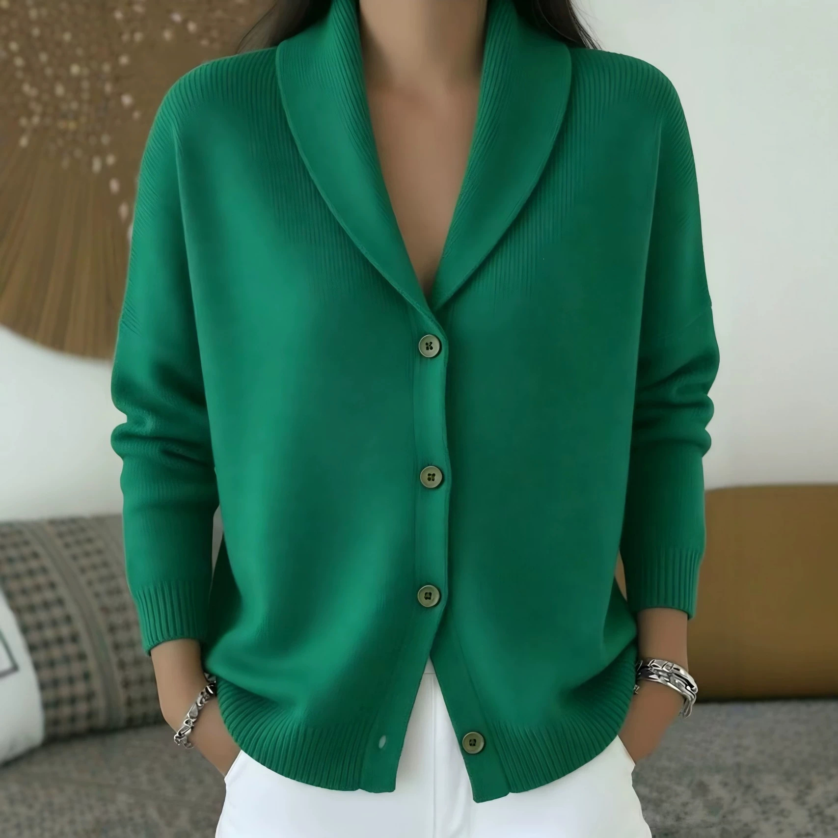 Button-Up Knit Collared Cardigan Sweater