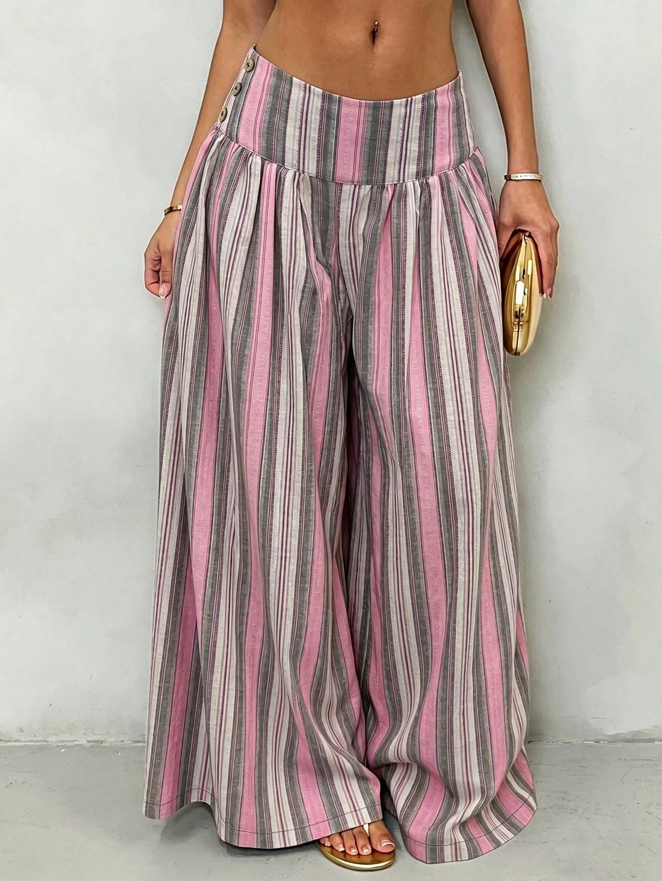 Western Boho Striped Wide-Leg High-Waist Pants