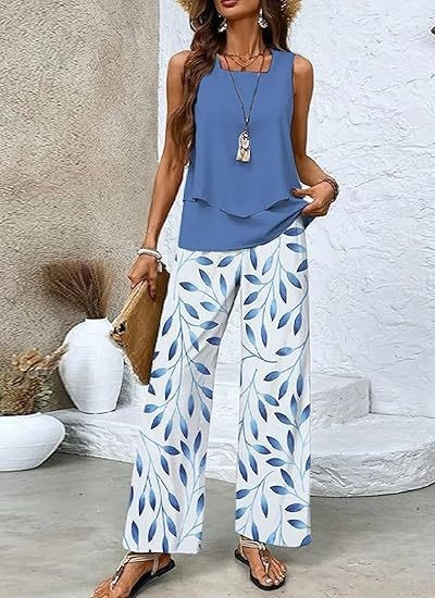 Women's Sleeveless Double-Layer Tank Top Casual Set
