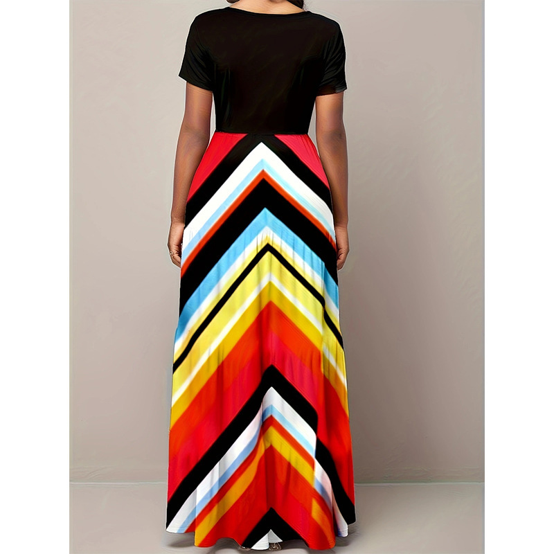 Women's Summer Striped Short Sleeve Round Neck Long Dress