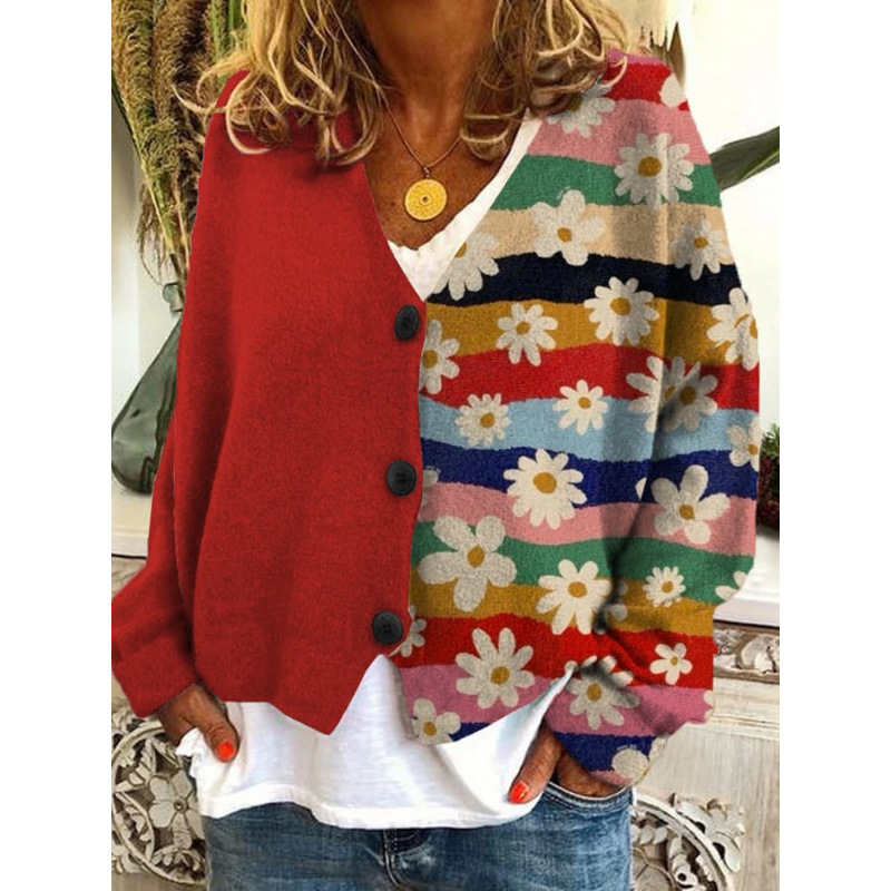Christmas Abstract Print Casual Cloak Cardigan