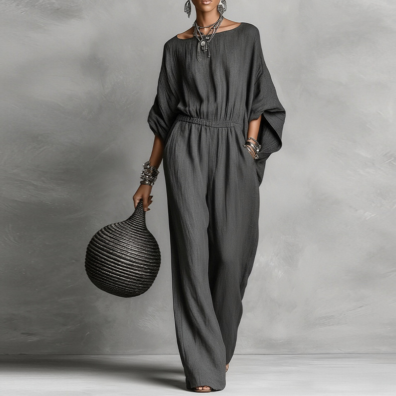 Women's High-Waist Wide-Leg Jumpsuit with Bell Sleeves