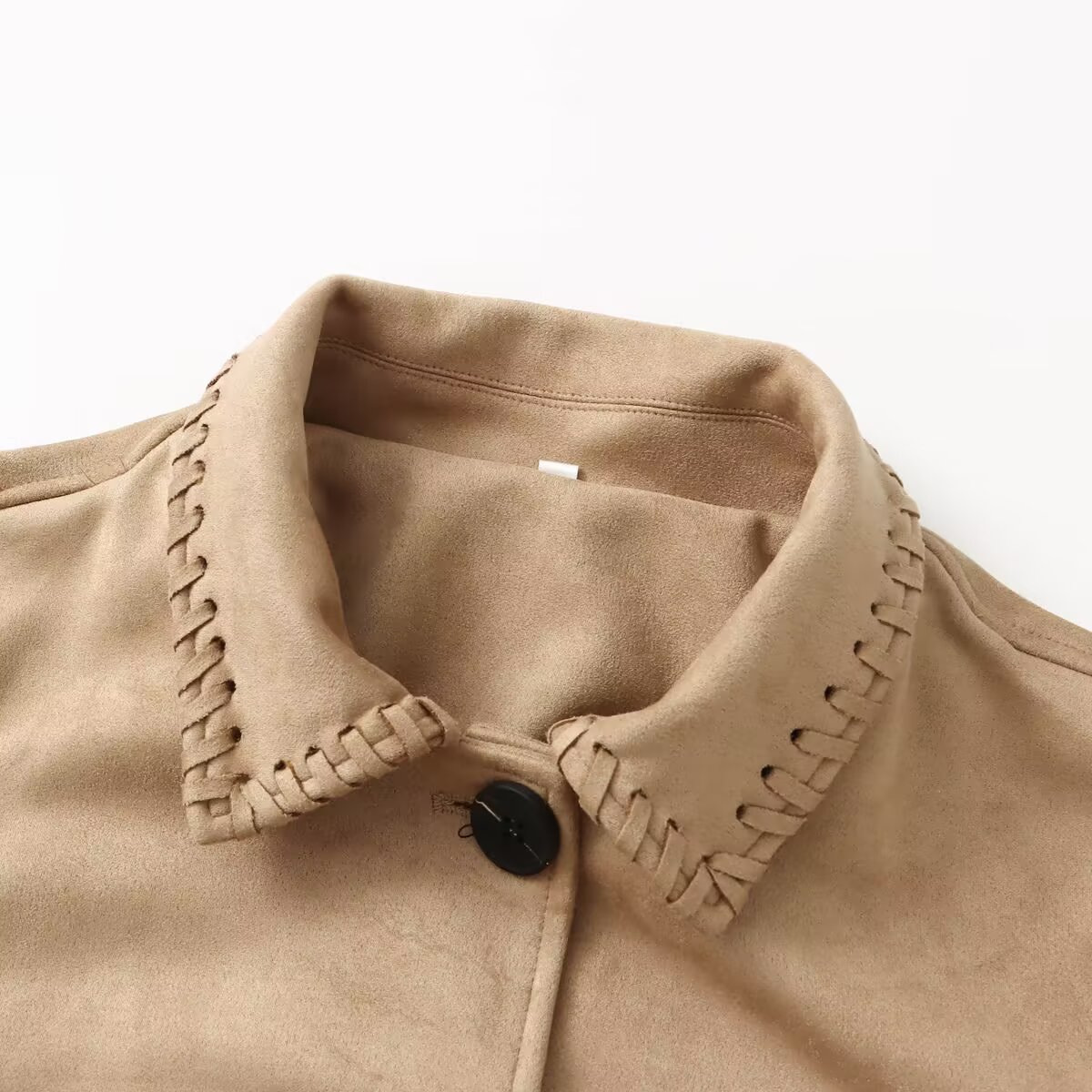 Suede-Feel Moto Jacket with Lapel Collar, Cropped Fit