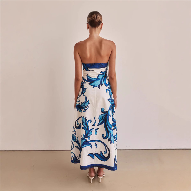 Women's Sleeveless Printed Bodycon Midi Dress with High Waist