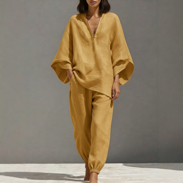 Women's Deep V-Neck Batwing Sleeve Loose Casual Two-Piece Set