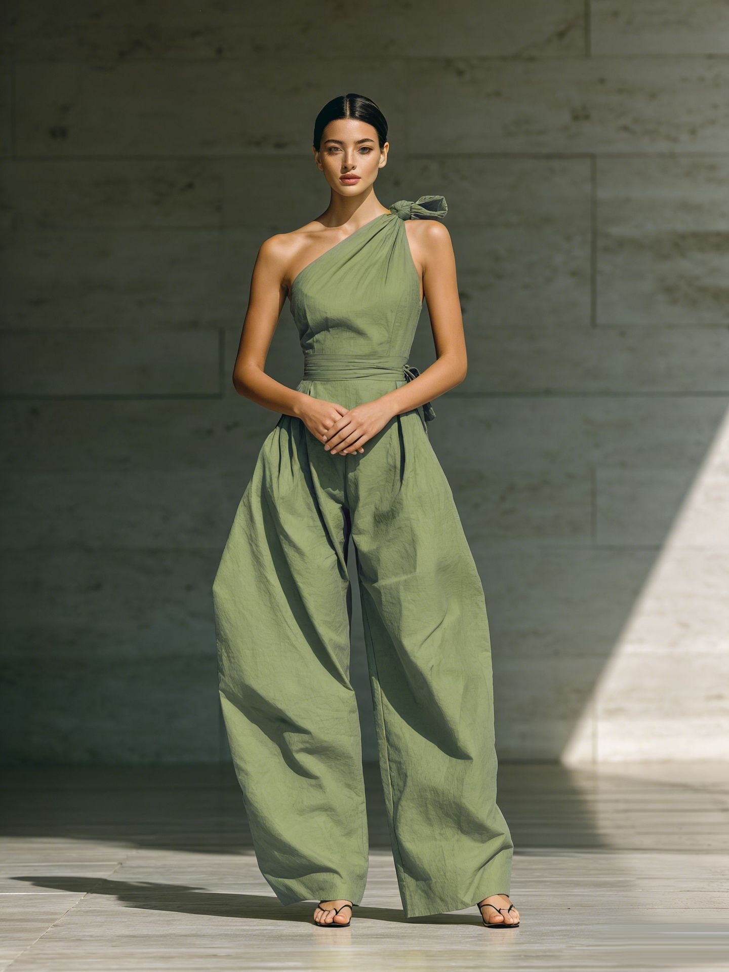 Women's Summer Sleeveless One-Shoulder Wide-Leg Jumpsuit