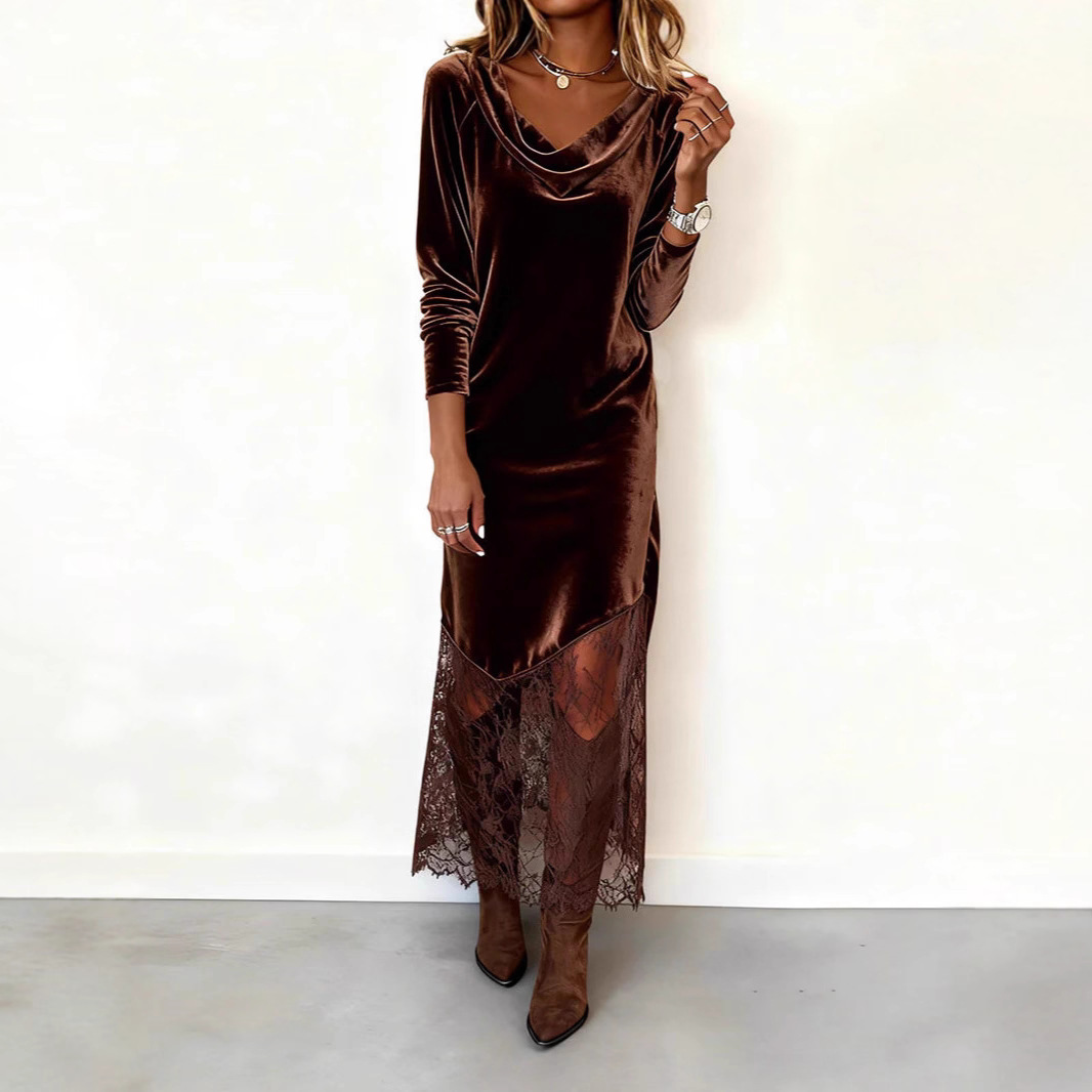 Elegant Velvet Long Sleeve V-Neck Bodycon Evening Dress