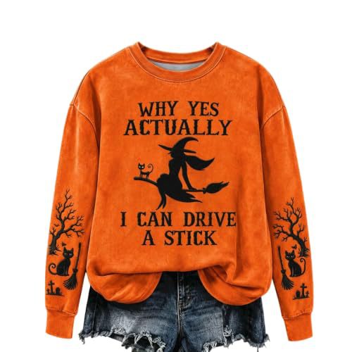 Halloween Witch Castle Print Crewneck Long Sleeve Pullover Sweatshirt