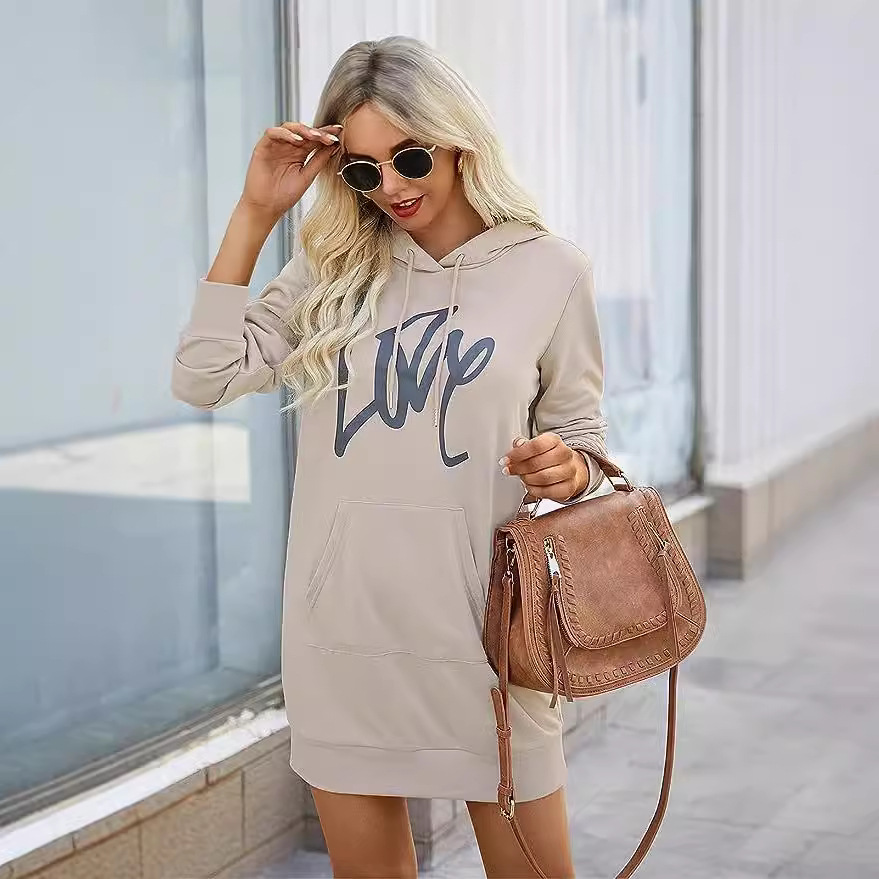 Hooded Midi Sweatshirt Dress with Lace-Up Detail