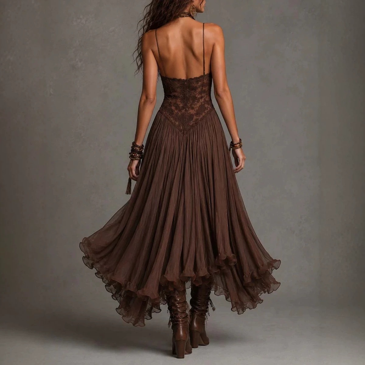 Women's Vintage V-Neck Lace Spliced Cami Dress