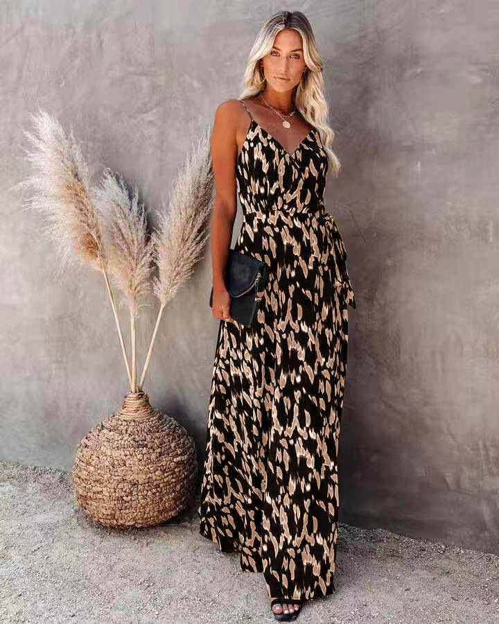 Women's Sleeveless Slit Midi Dress with Zebra Print