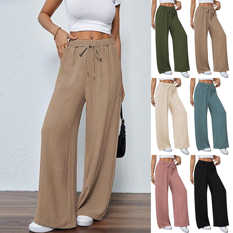 Women's High-Waist Drawstring Wide-Leg Straight Pants