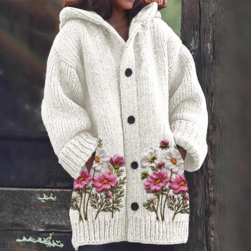Women's Halloween Zombie Floral Print Hooded Button Cardigan Sweater