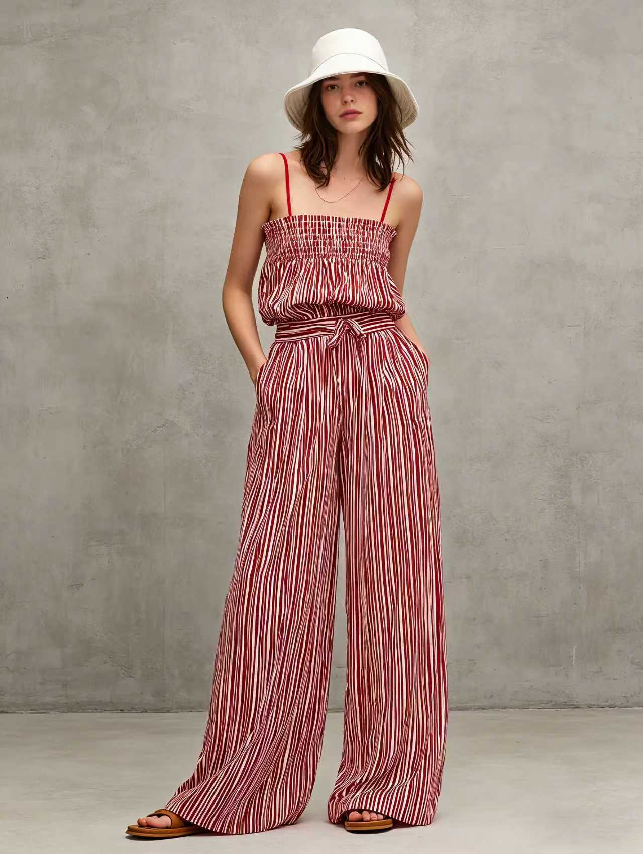 Striped Off-Shoulder Top and Pants Set Casual Loose Fit
