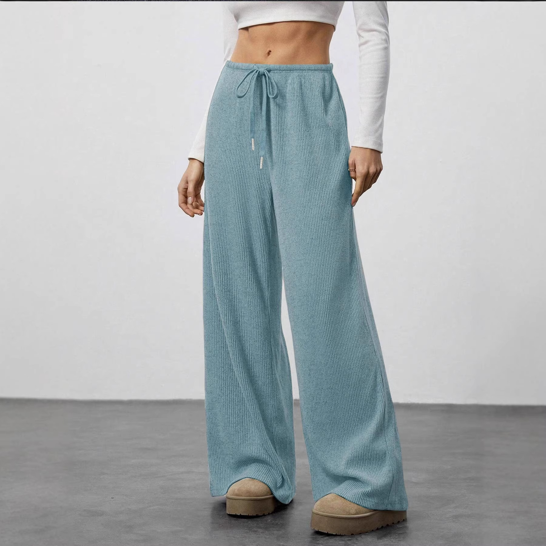 Women's Drawstring Wide-Leg Casual Pants with Drape
