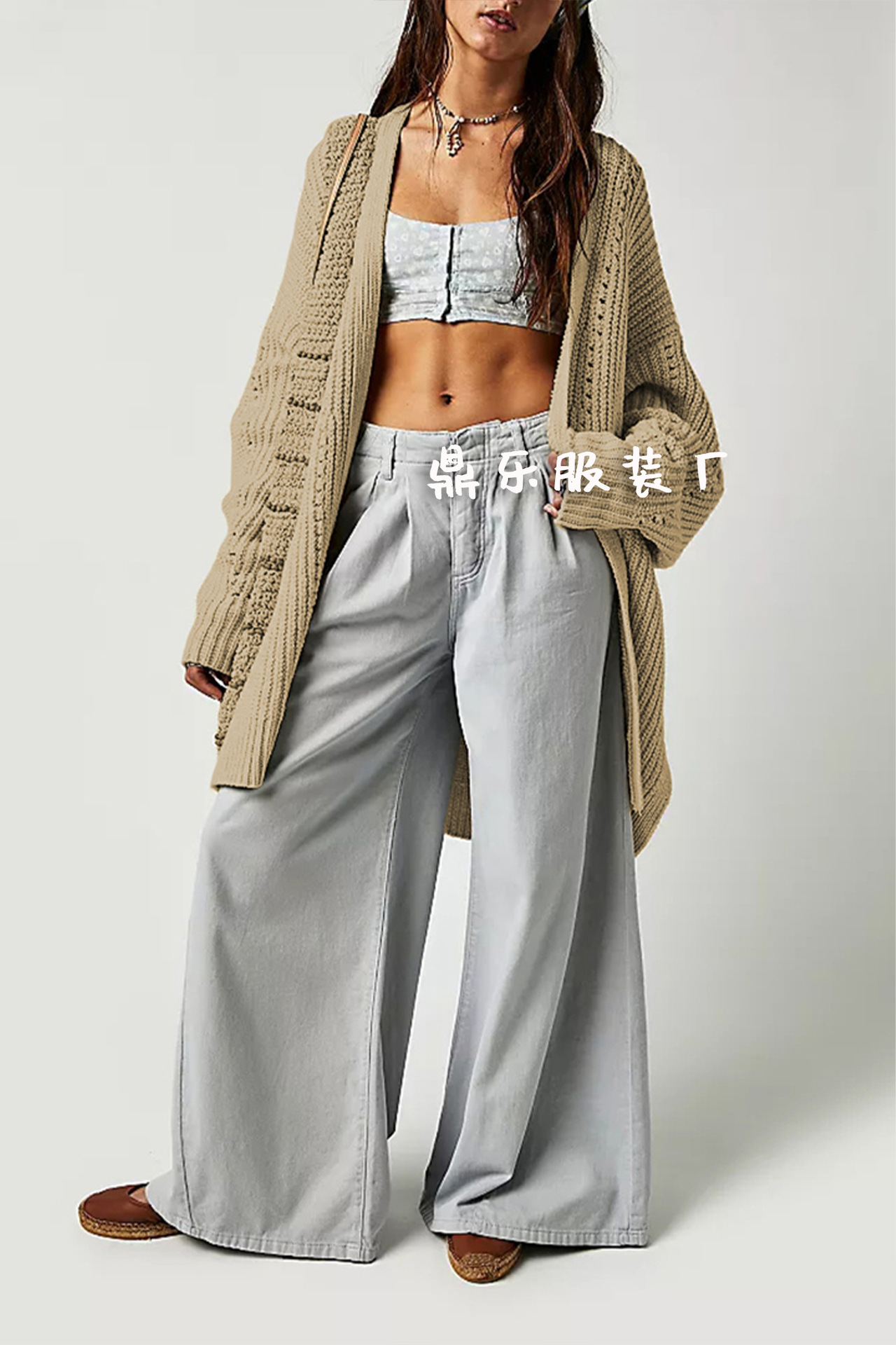 Women's Loose Knit Cardigan with Pockets Long Sleeve V-Neck