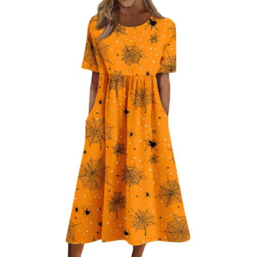 Women's Halloween Print Pleated Midi Dress