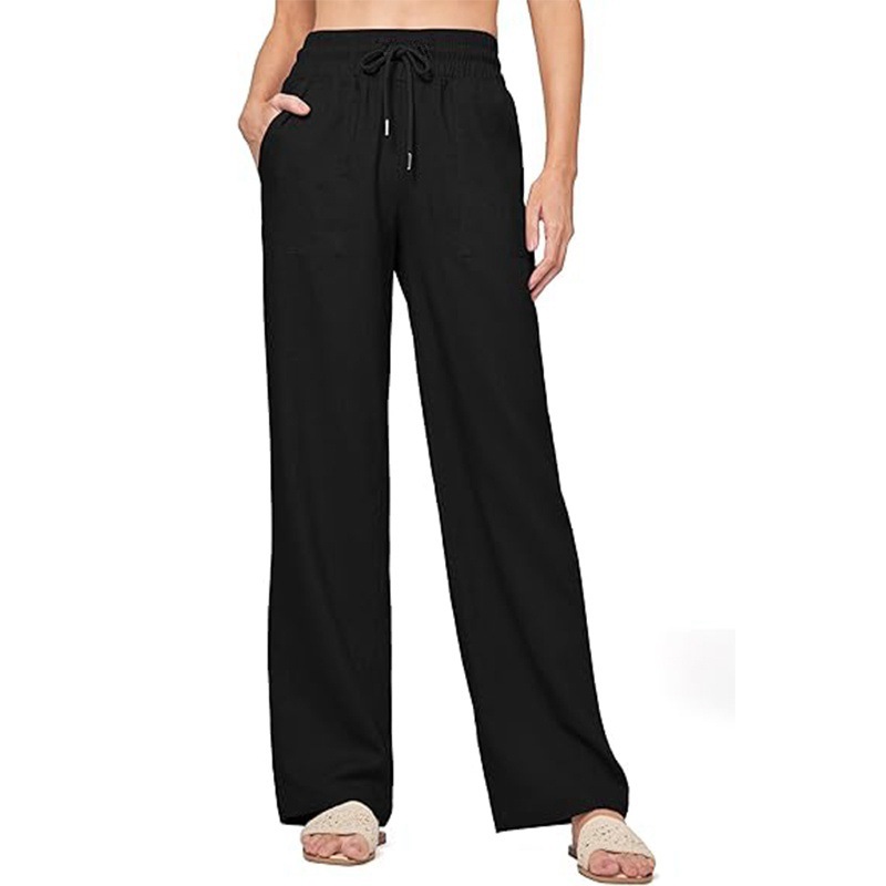 Women's Cotton Linen High Waist Straight Leg Wide Leg Pants
