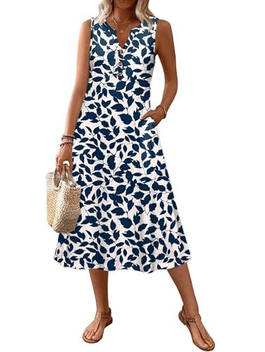 Women's Retro Striped Sleeveless Midi Dress Casual Fit