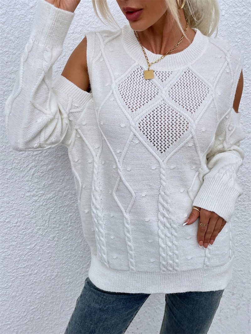 Off-Shoulder Cutout Knit Pullover Sweater