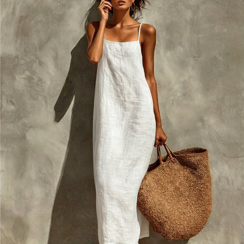 Women's Solid Sleeveless Midi Dress Casual Loose Fit