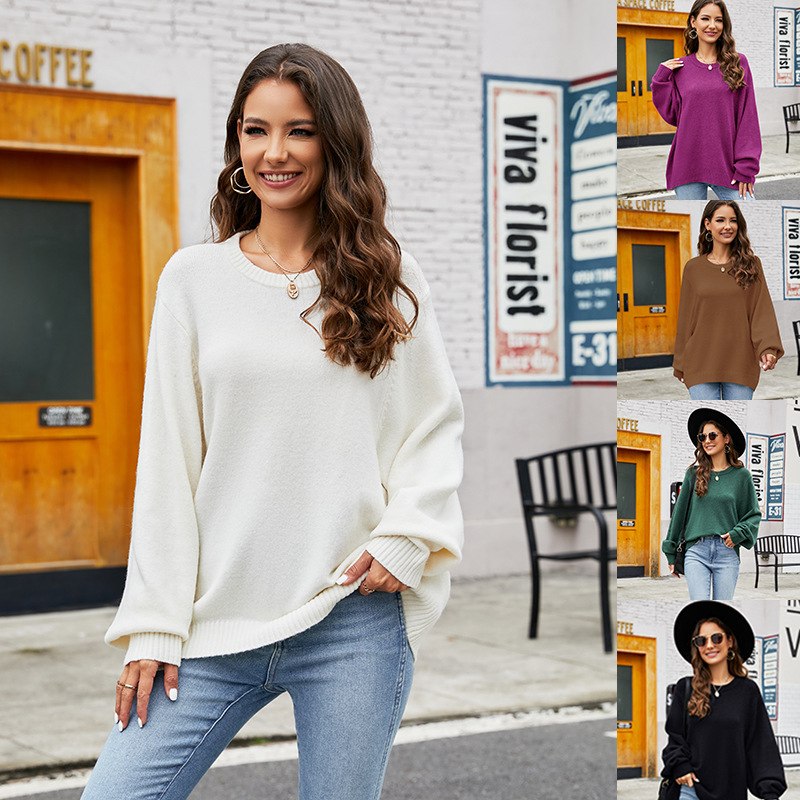 Women's Lazy Style Loose Round Neck Knit Sweater