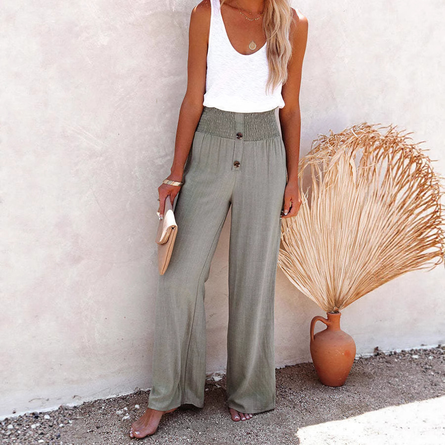Women's Cotton-Linen Wide-Leg Pants High-Waist Loose Casual Trousers