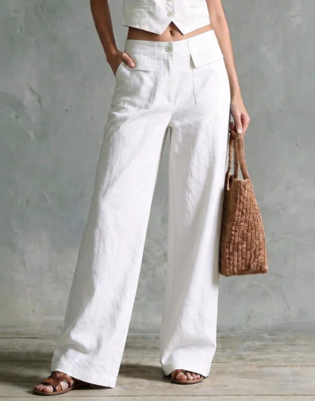 Women's High-Waist Wide-Leg Cotton-Blend Casual Pants