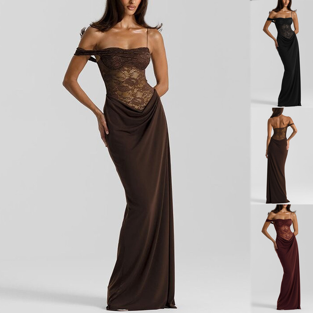 Sexy Lace Panel Sleeveless Bodycon Long Dress
