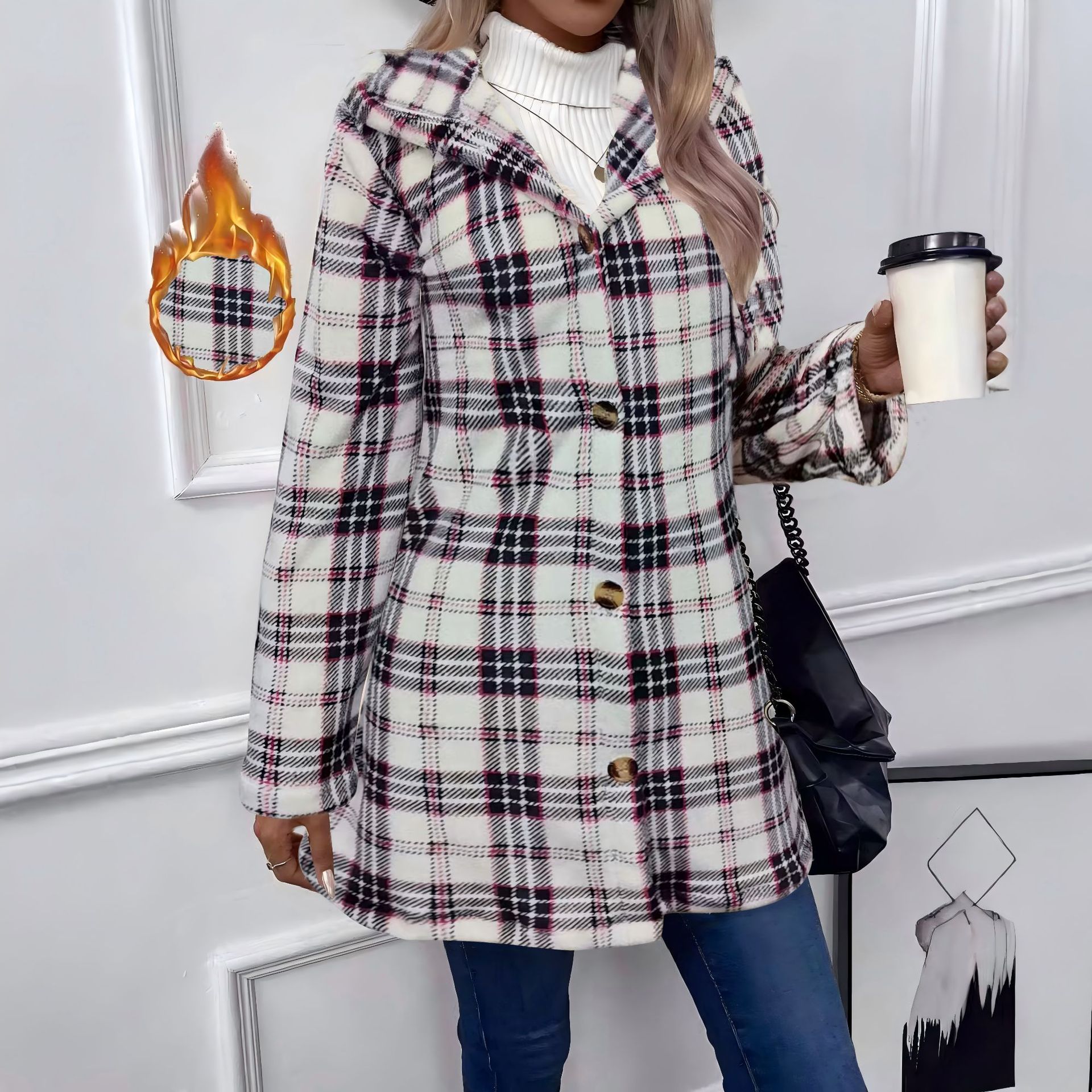 Women's Hooded Double-Sided Fleece Cardigan Long Sleeve Casual Warm Jacket