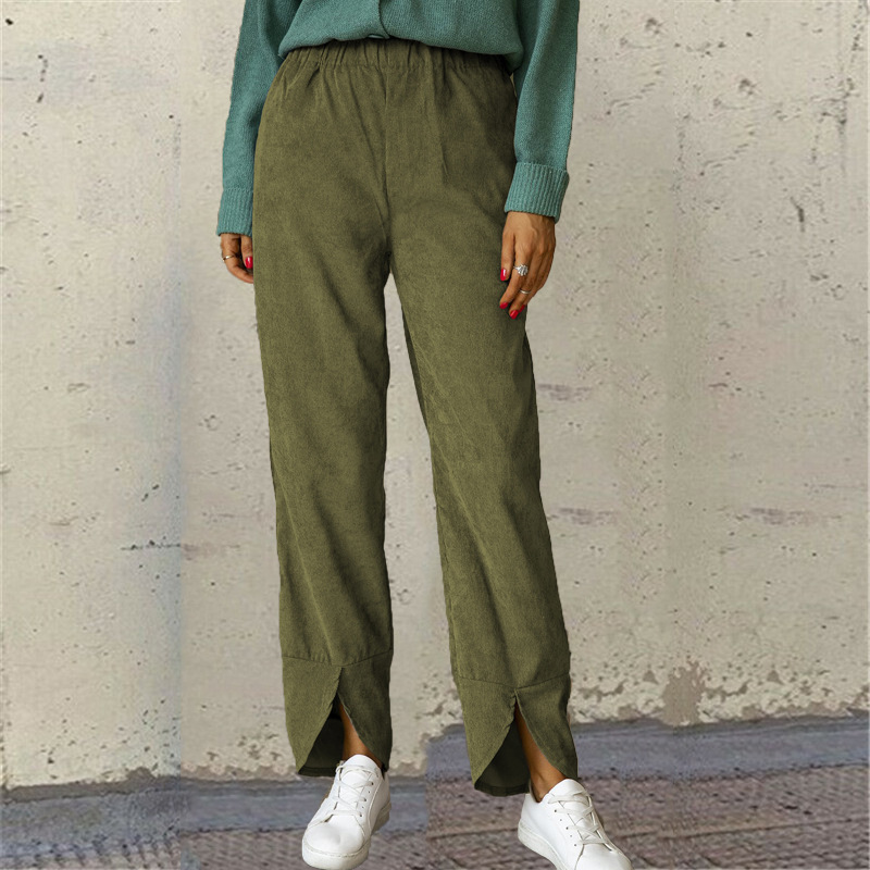 Women's Corduroy Straight-Leg Pants with Elastic High Waist
