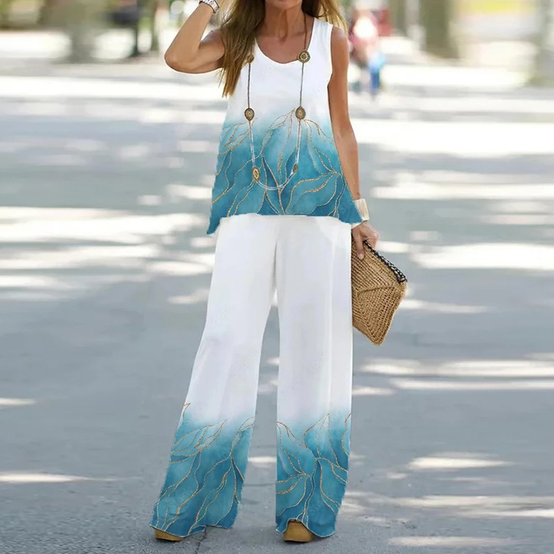 Women's Printed Sleeveless Tank Top and High-Waist Pants Set