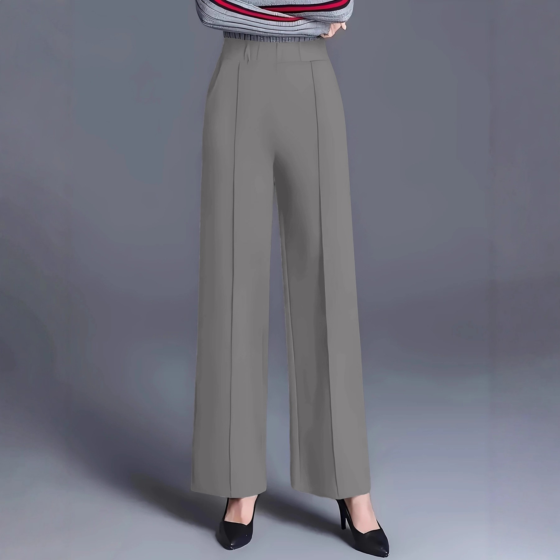 Women's High-Waist Wide-Leg Pants Solid Color Loose Slimming Casual