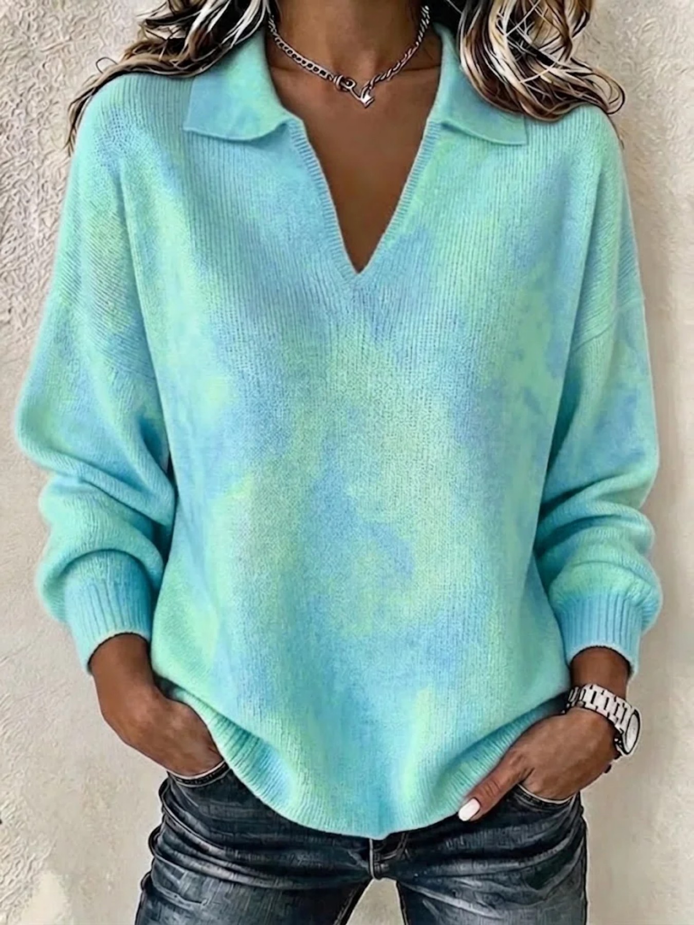 Women's Minimalist Solid Print V-Neck Casual Sweatshirt