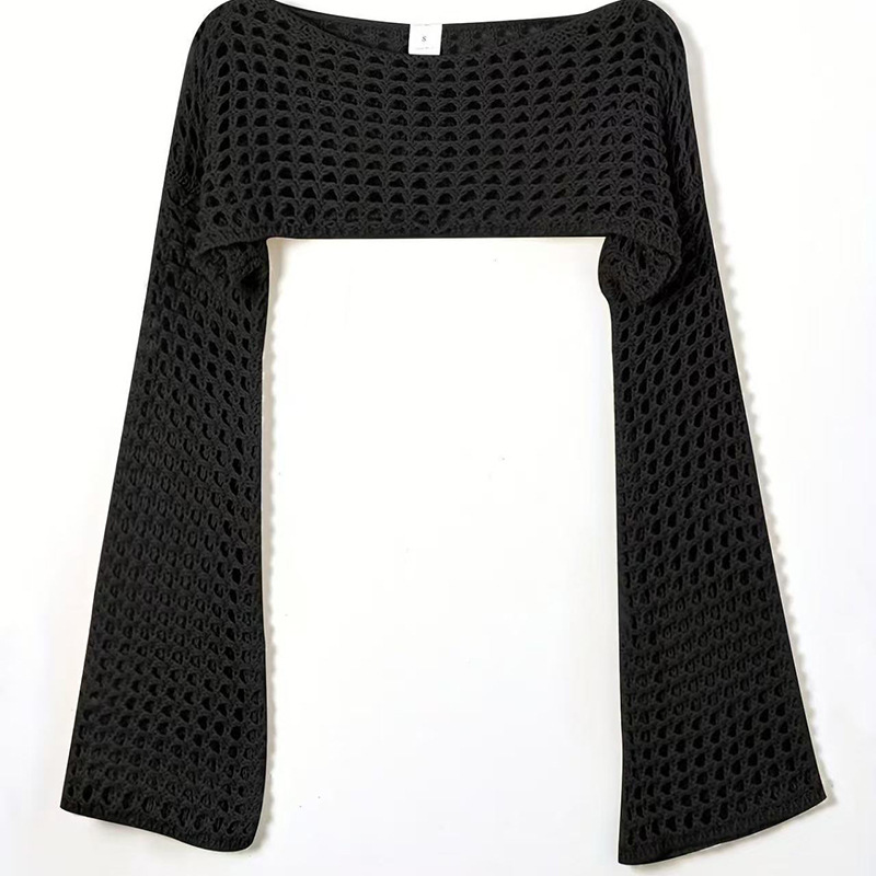 Women's Casual Open Knit Top Short Flared Sleeve Off-Shoulder Loose Sweater
