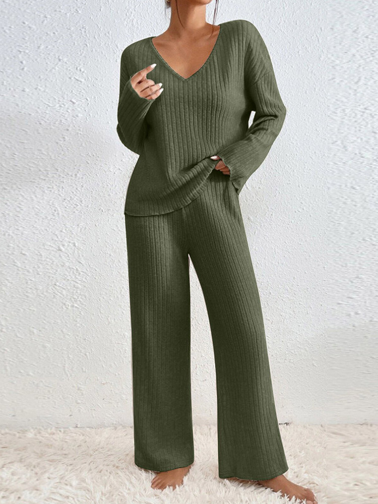 Women's Wide-Leg Pants Set Long Sleeve Casual Two-Piece Outfit