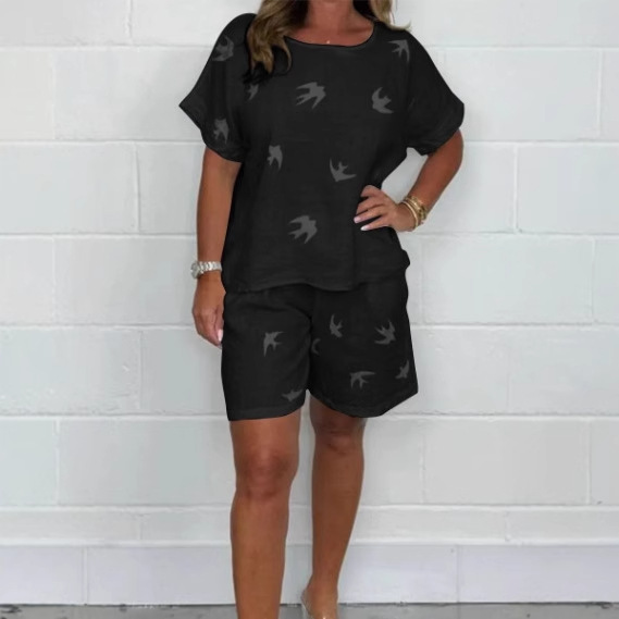 Women's Casual Floral Print Two-Piece Set Sleeveless Cotton-Linen
