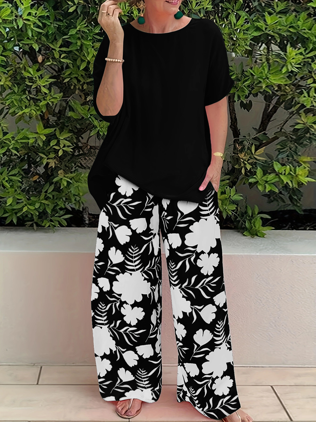 Women's Summer Loose Print Pants Casual Two-Piece Set