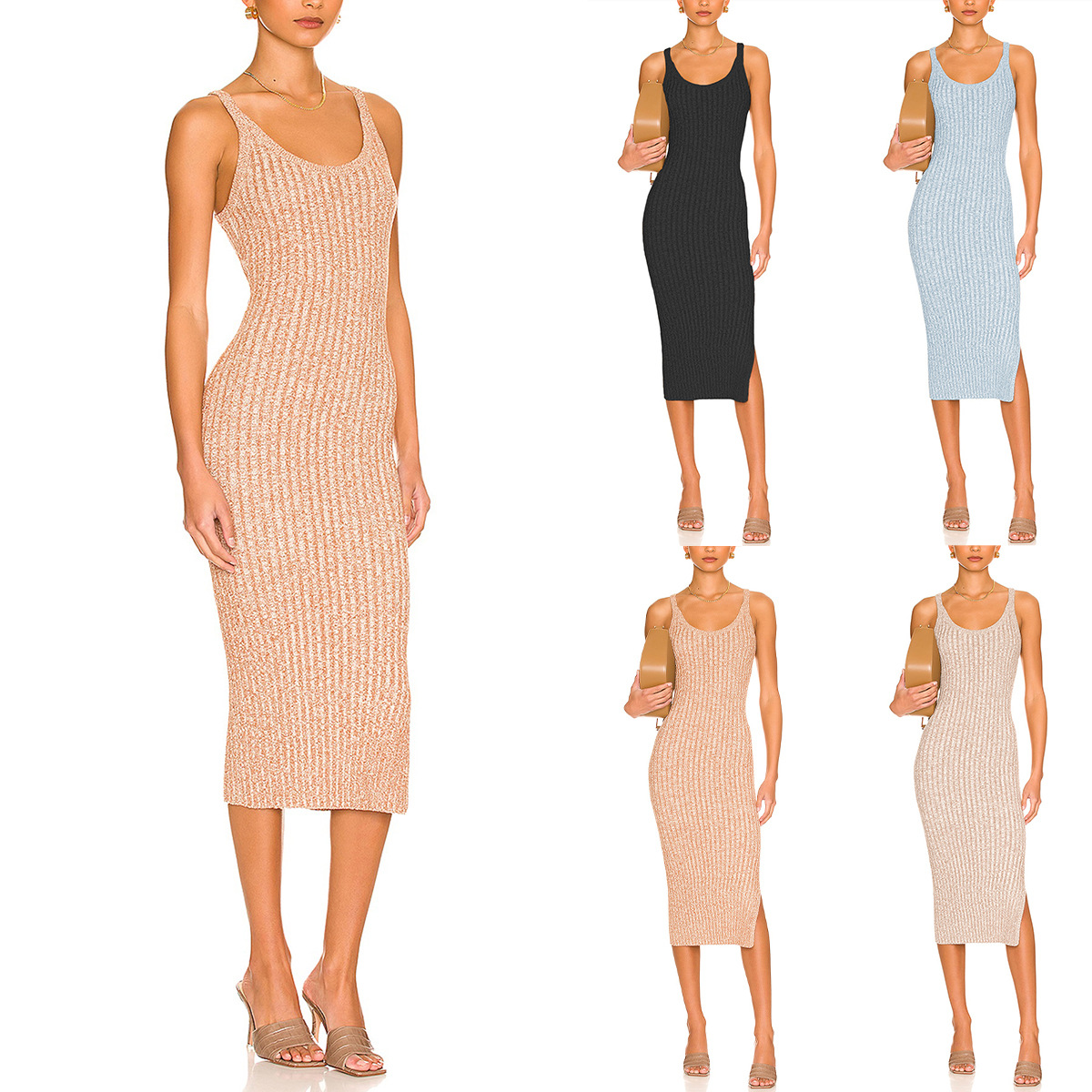 Women's Sleeveless Round Neck Split Knit Dress