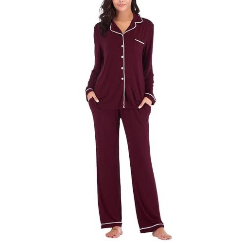 Women's Cuban Collar Printed Long Sleeve Button Set