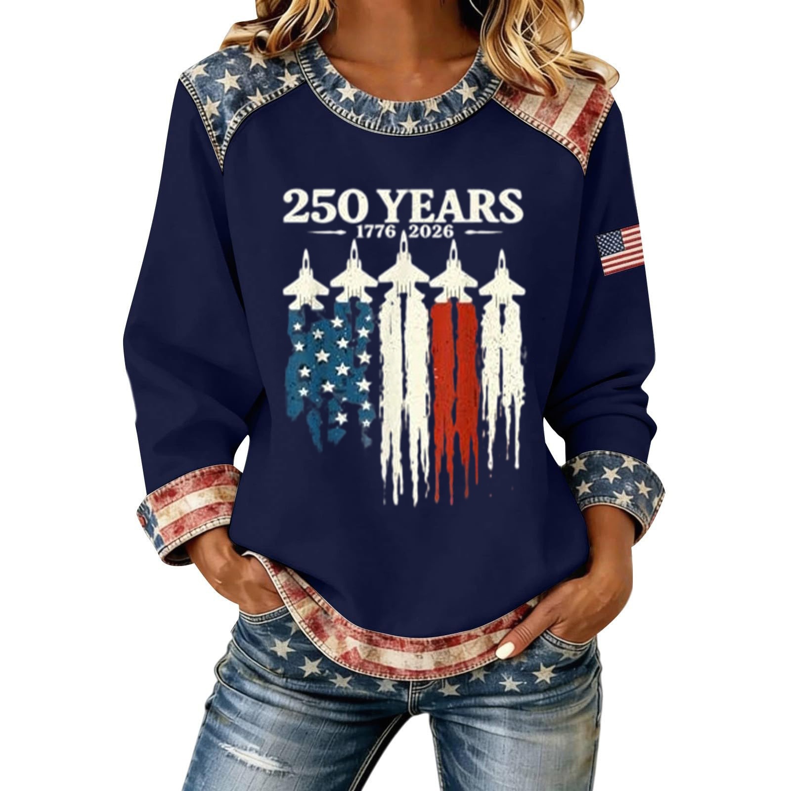 Women's American Flag Print Crewneck Sweatshirt