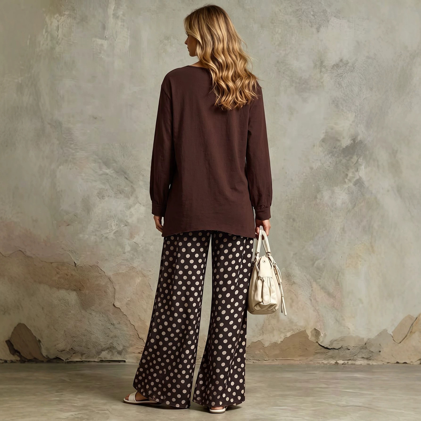 Ruffle V-Neck Long Sleeve Shirt and Pants Two-Piece Set