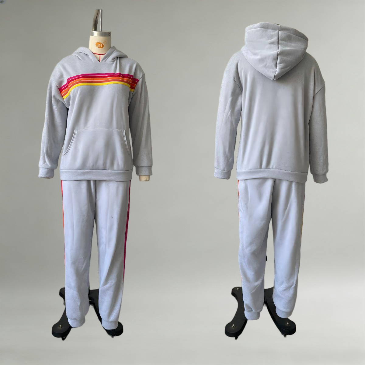 Women's Hooded Colorblock Striped Loungewear Set with Elastic Waist