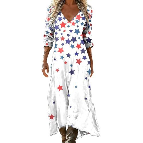 Women's Gradient Star American Flag Print Ruched Midi Dress