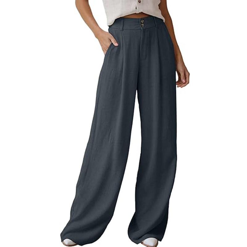 Women's Wide-Leg Cotton-Linen Pants High-Waist Flowy Straight-Leg
