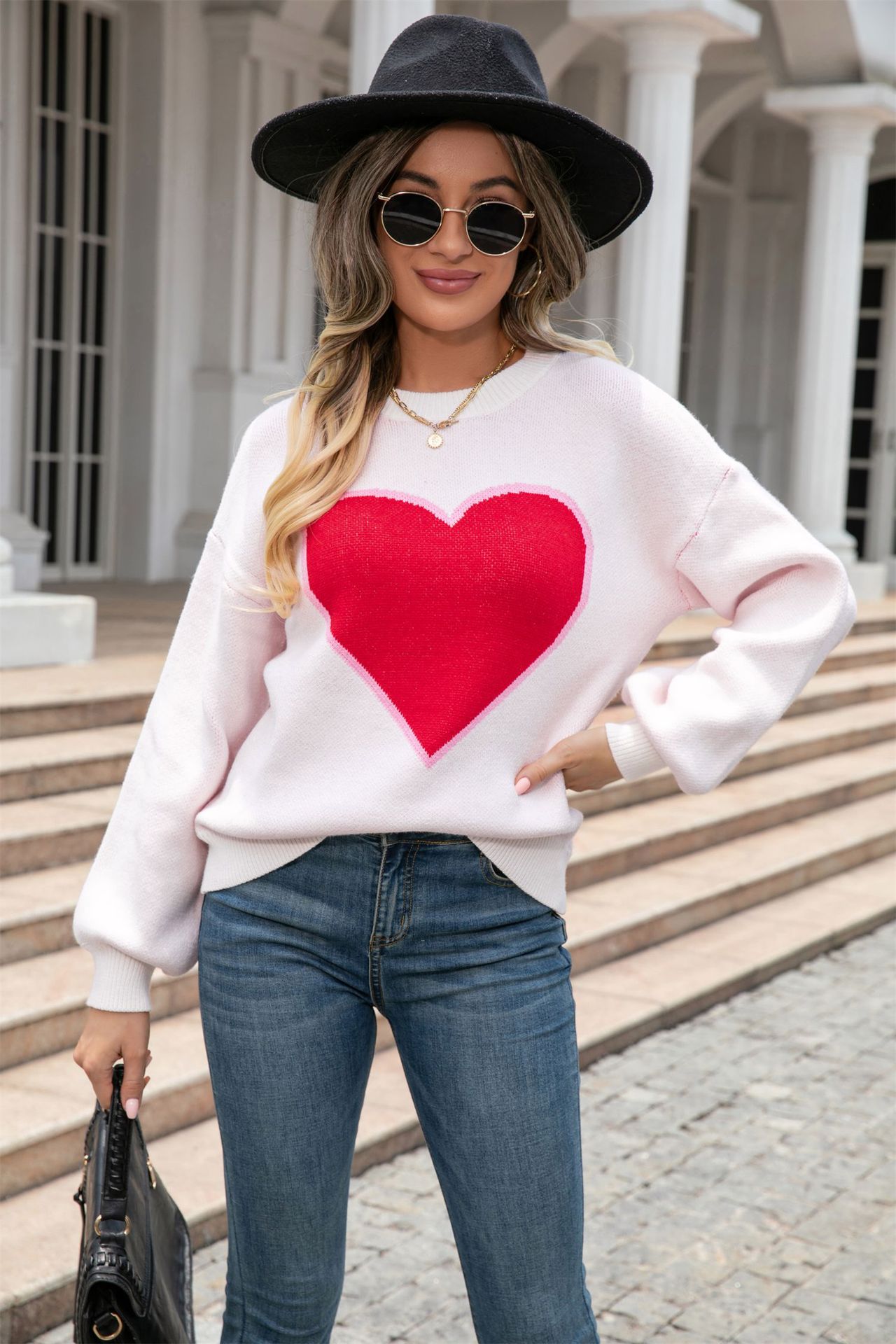 Plus Size Heart Crewneck Knit Sweater