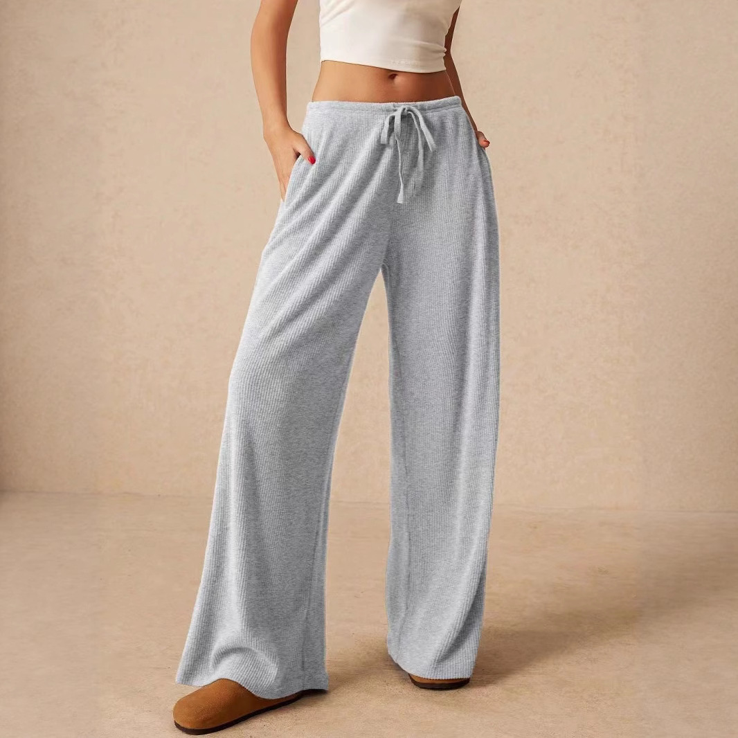 Women's High-Waist Wide-Leg Floor-Length Pants Solid Color Breathable