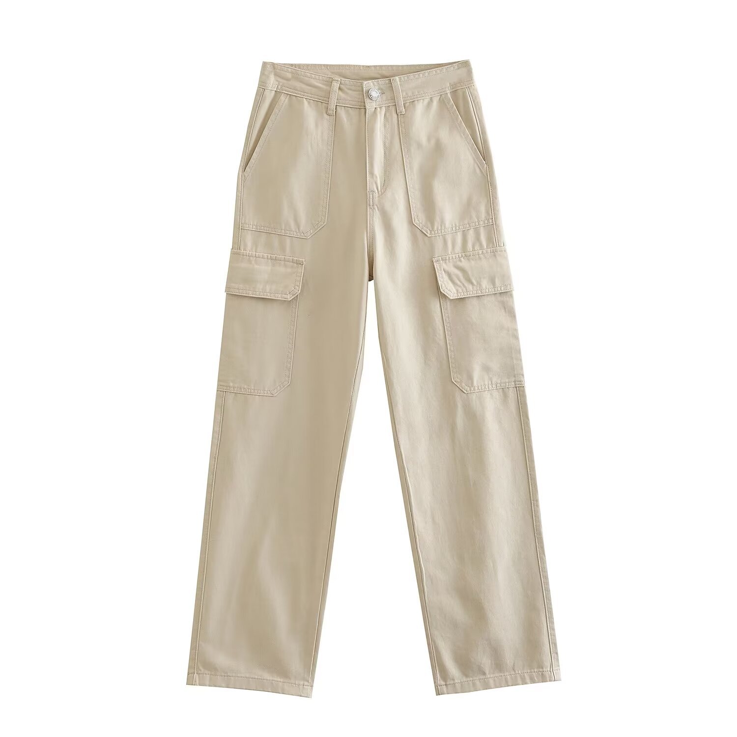 Women's Straight-Leg Cargo Pants Multi-Color High-Waist Streetwear